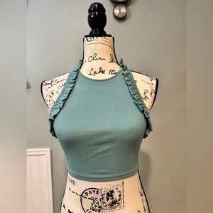 Zara Ruffled Halter Crop Top - Teal